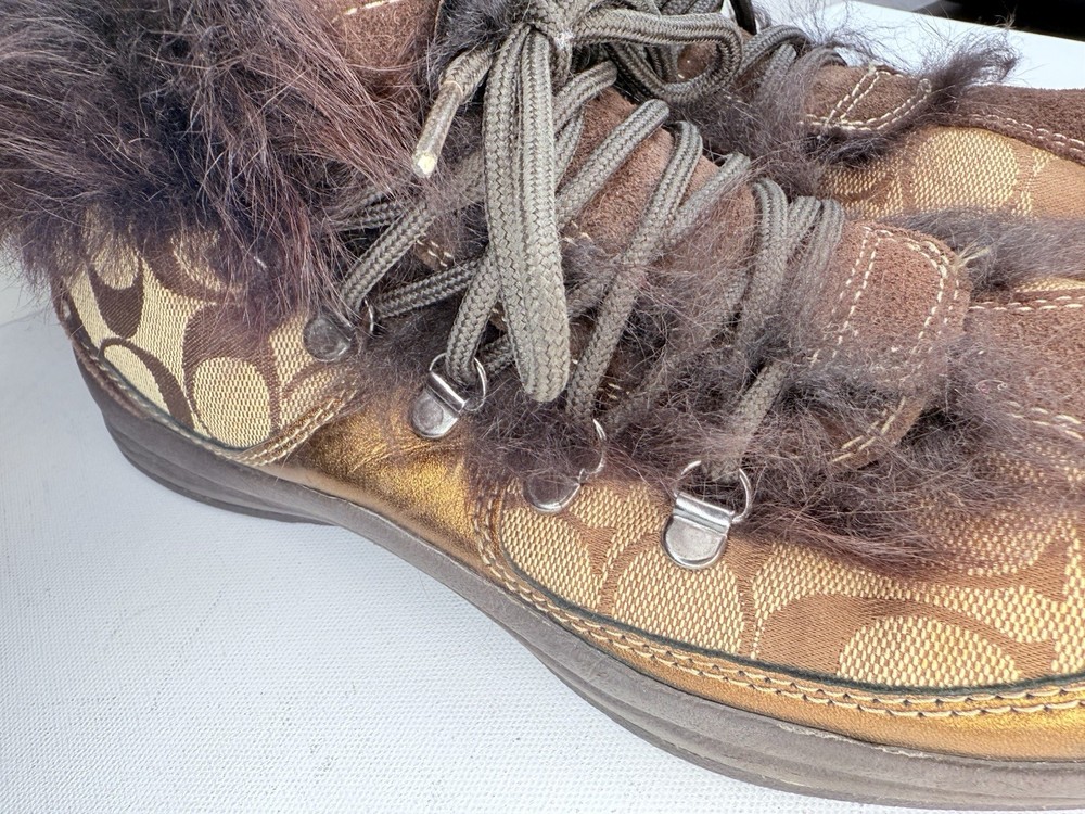 Coach Colette Logo Fabric Mongolian Lamb Lining 8 (EU 39) Ankle Boot