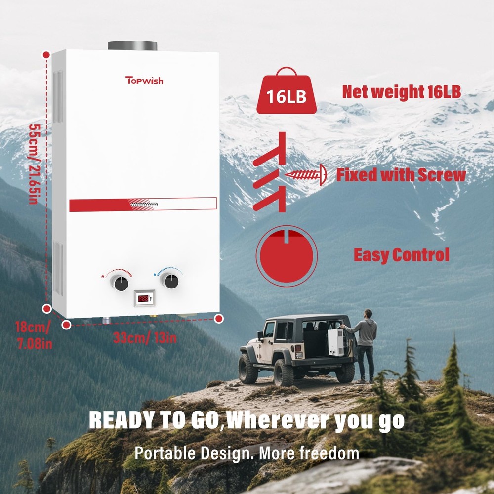 Portable Propane Water Heater Tankless, 10L 2.6GPM Instant Gas Hot Water Heat...