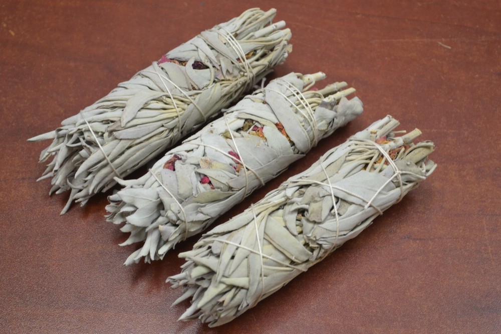 3 PCS ROSE PATELS WHITE SAGE BUNDLE SMUDGE INCENSE 4 1/2"