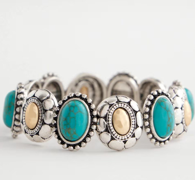 Chico's Turquoise Mixed Metal Stretch Bracelet