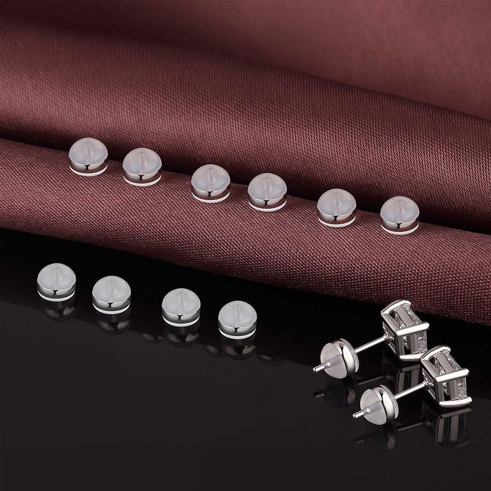 12Pcs Soft Silicone Earring Backs for Studs Silver Belt Rubber Earring Back