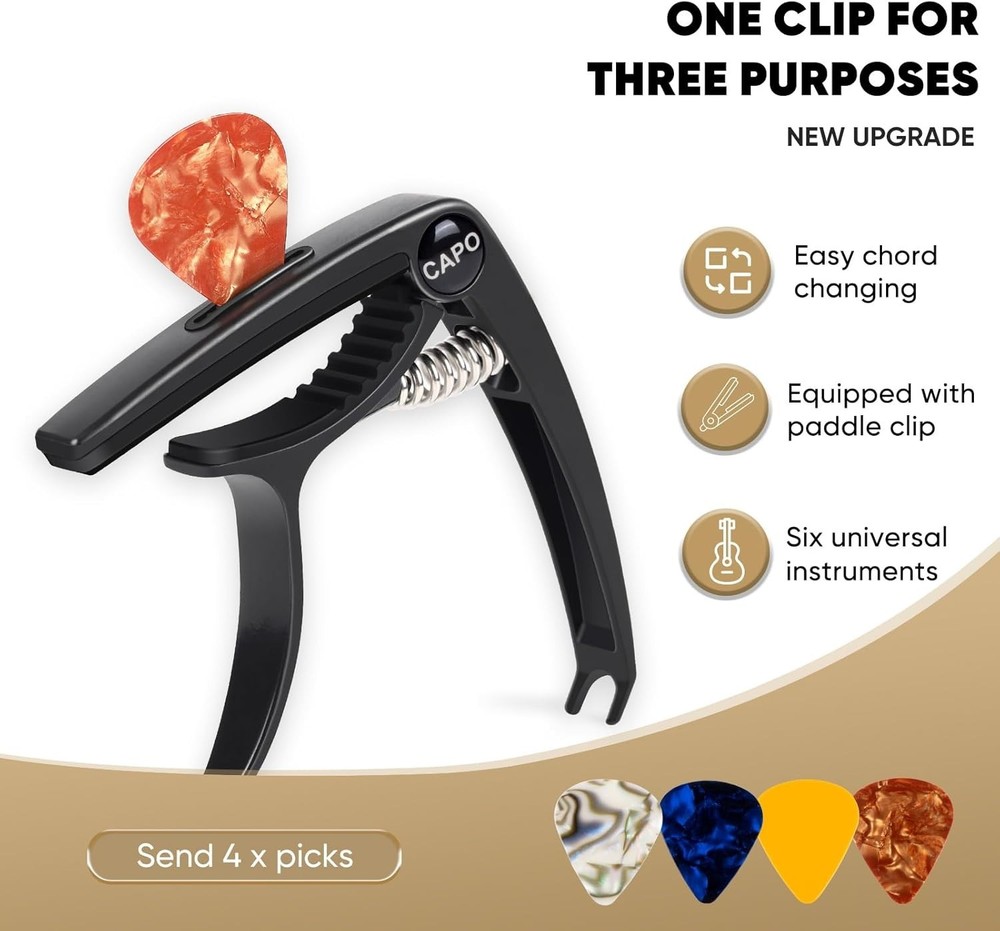 Precision 6-String Guitar Capo with Picks - Fast, Durable, and Universal