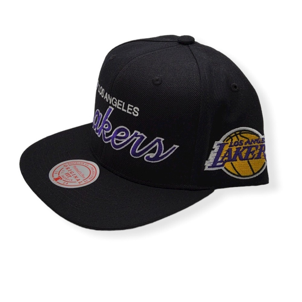 Mitchell & Ness Los Angeles Lakers Team Script 2.0 Black Adjustable Snapback Hat
