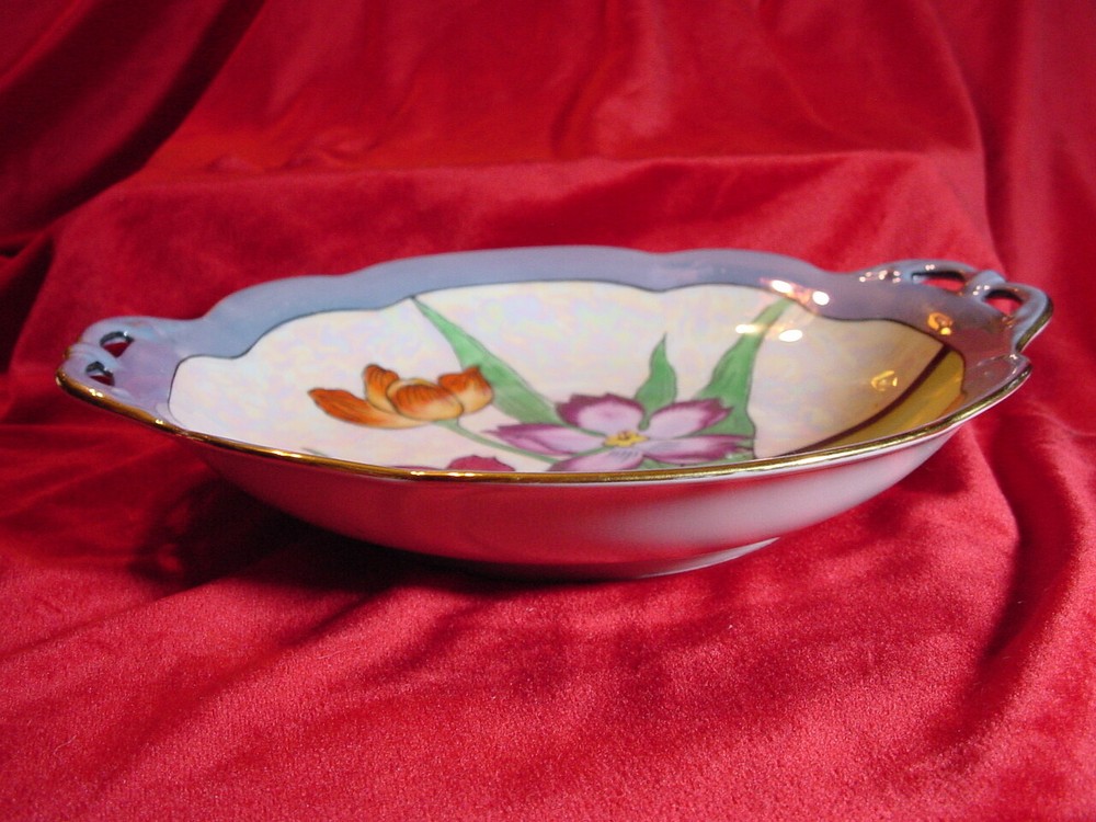 Iridescent Decorative Hand Painted 2 Handled Serving Dish