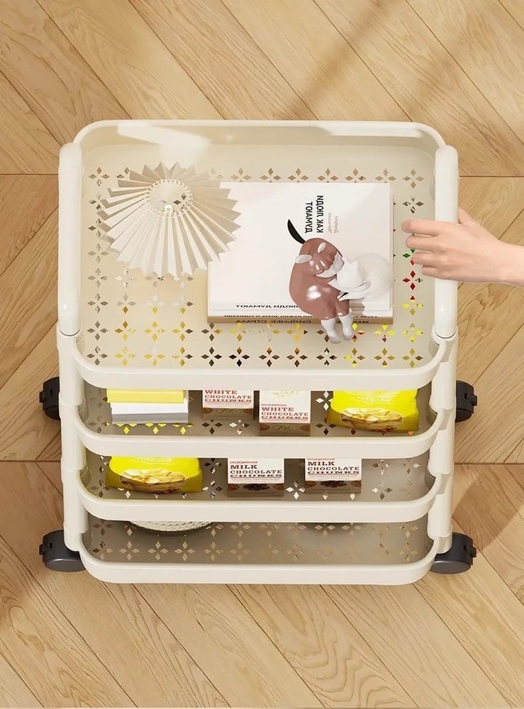 Trolley with Handlebar and Storage Rack, Floor-Standing, Multi-Layer Storage for