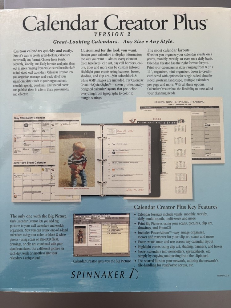 Calendar Creator Plus for Windows Software Vintage SEALED