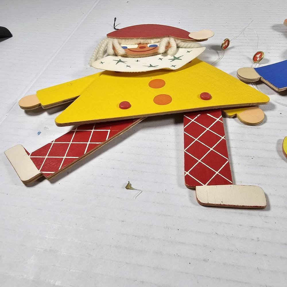 Vintage Wood Pull String Toy Clown - Made In Germany
