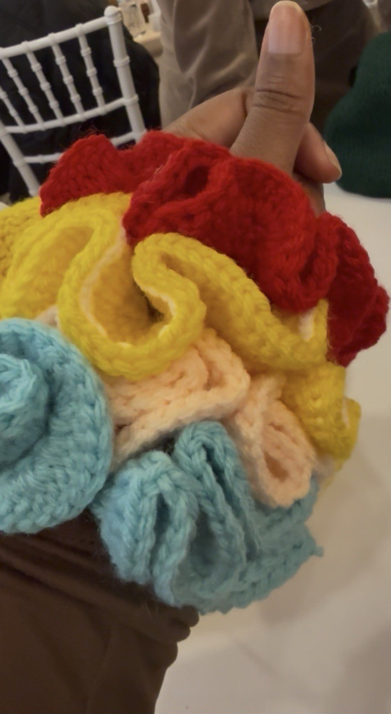 Handmade Multicolor  Crocheted Ruffle Hair Scrunchie
