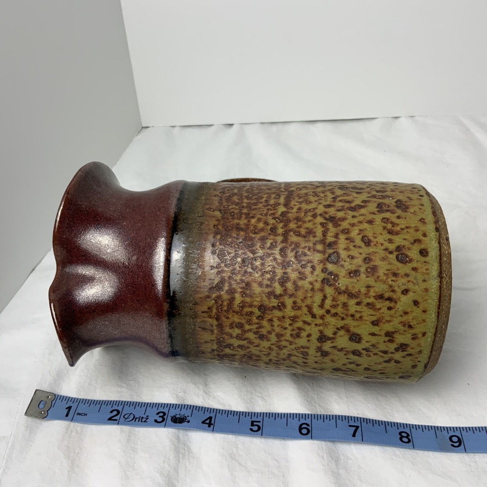 Speckled Brown Two Tone Art Pottery Pitcher Signed DA