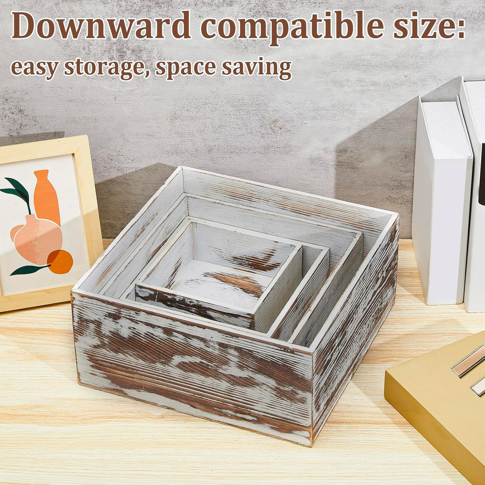 Set of 4 Wood Display Risers Rustic Cupcake Stand Wooden Stackable Display Box W