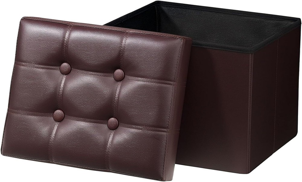 Storage Ottoman, Folding Foot Stool with Thicker Foam Padded Small, Brown