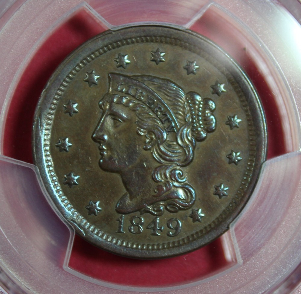 1849 LARGE CENT PCGS AU DETAIL