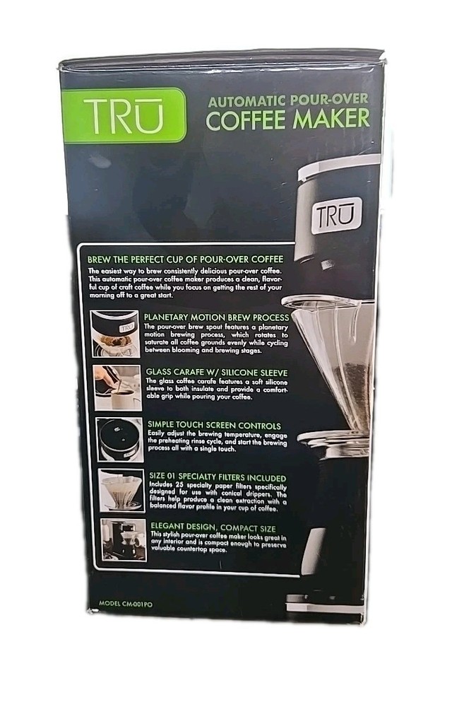 TRU Automatic Pour Over Coffee Maker with Digital Controls Plastic Cone Dripper