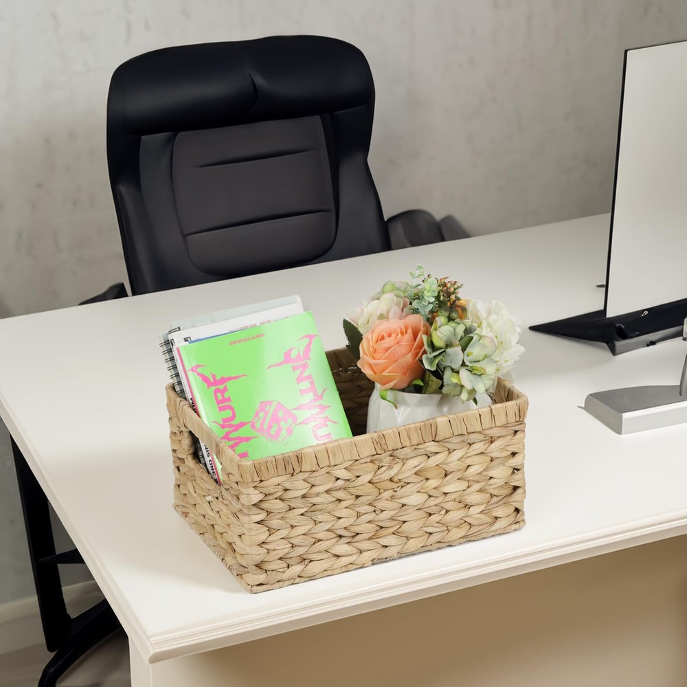 Wicker Basket, Water Hyacinth Baskets for Organizing, Rectangular Wicker Stor...