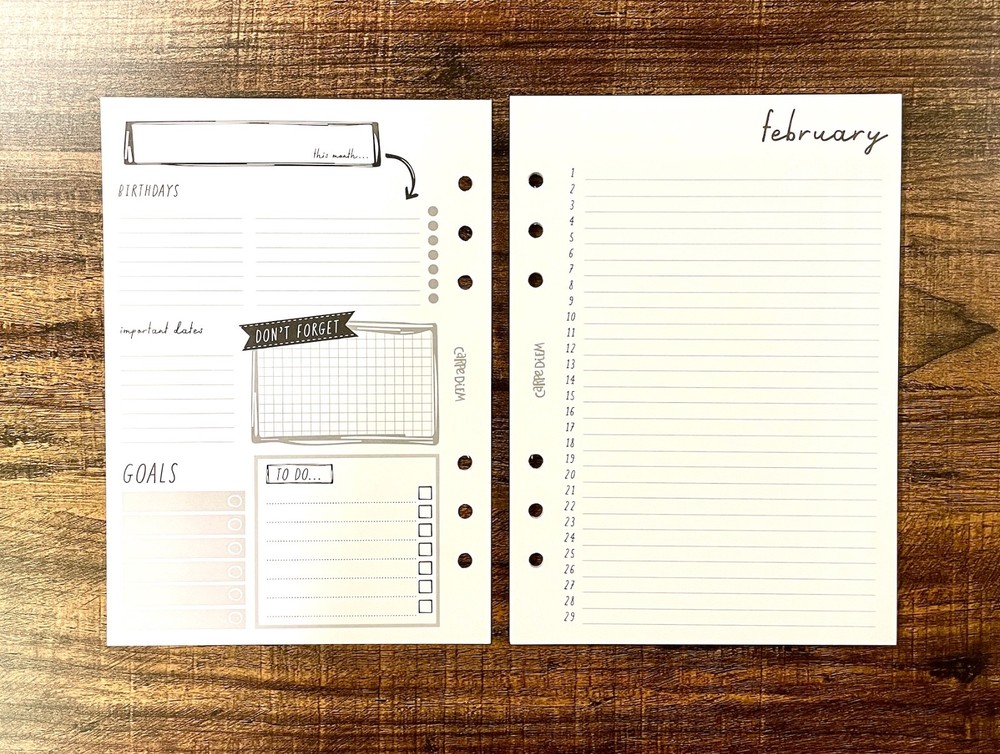 Carpe Diem Undated A5 Monthly Planner Inserts