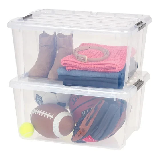 IRIS STORAGE CONTAINERS PLASTIC BINS STACKABLE TUBS BOXES WITH LIDS 45 QT ~ 6PK