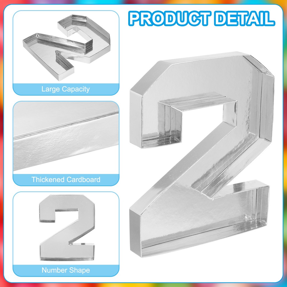 10" Cardboard Number 2, Paper Box Fillable Tray Container, Silver