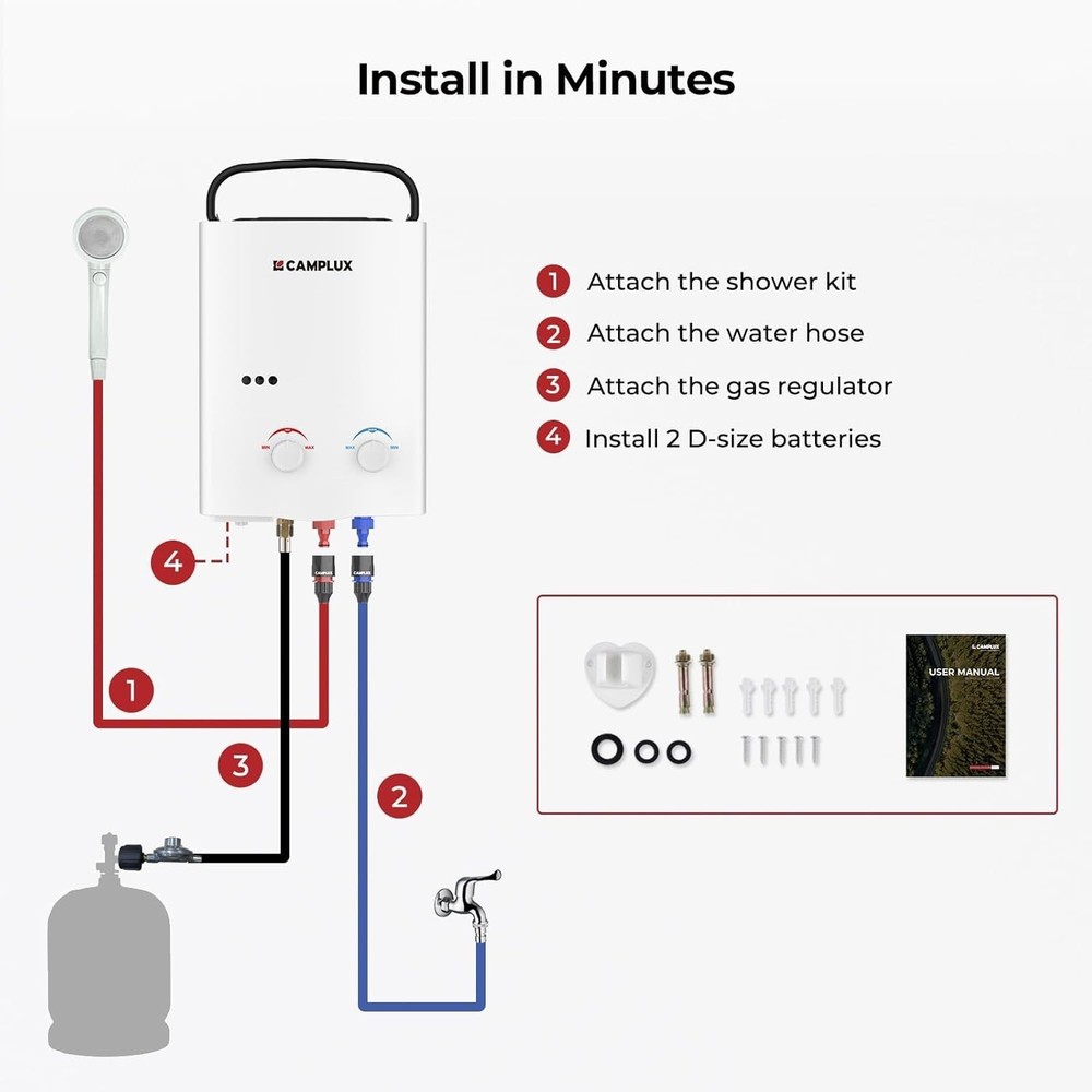 AY132 5L Portable Tankless Water Heater Outdoor Propane Shower Camping RV White