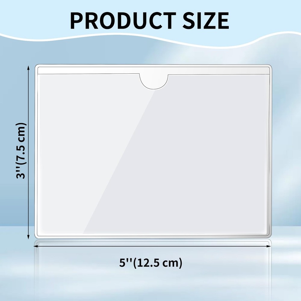 Clear Adhesive Index Card Pockets 50 Pack, PVC Holders | Easy Top Open Loading