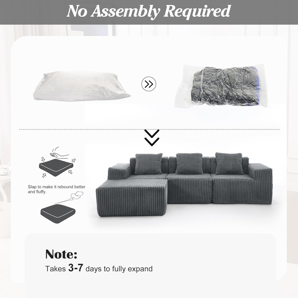 Dark Gray Modular L-Shaped Sofa with Chaise & Memory Foam, 101