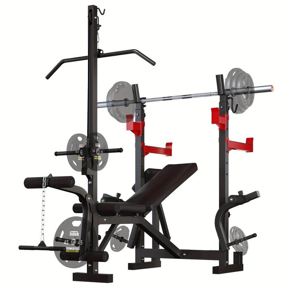 10-in-1 Adjustable Weight Bench Press Set Squat Rack Lat Pulldown 1000lbs Home