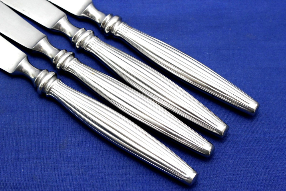 4 AMERE RIBBED HOLLOW HANDLED DINNER KNIVES Japan Stainless Flatware