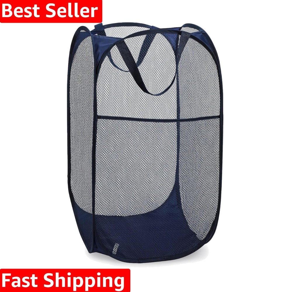 Collapsible Mesh Foldable Hamper 14" x 14' x 24" Navy Blue