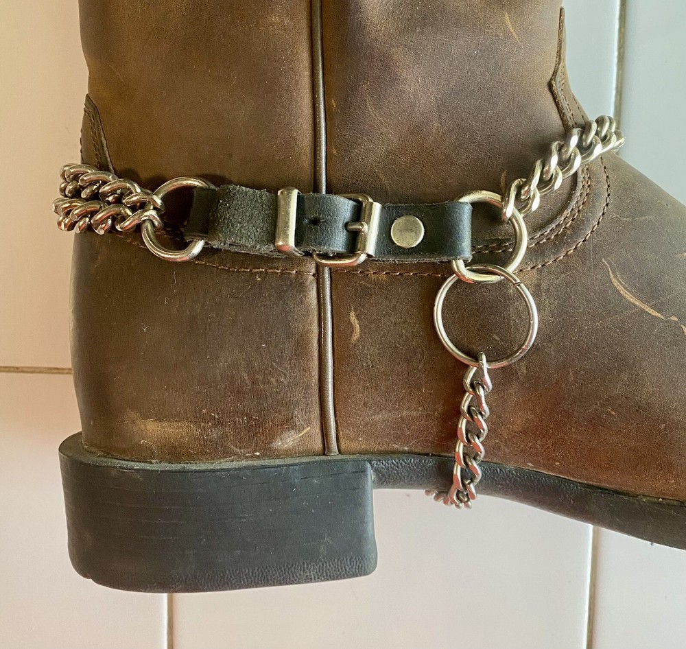 VINTAGE BOOT CHAIN (Black Leather & Chrome Chain)