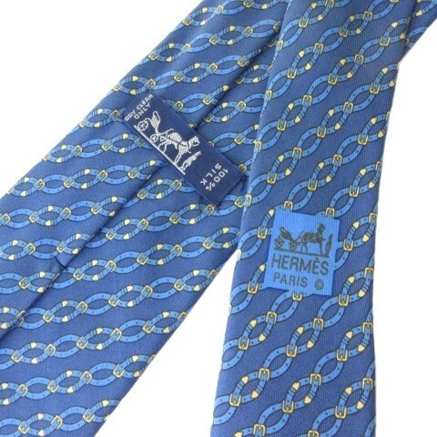 HERMES Tie 100% Silk Allover Pattern Navy men's