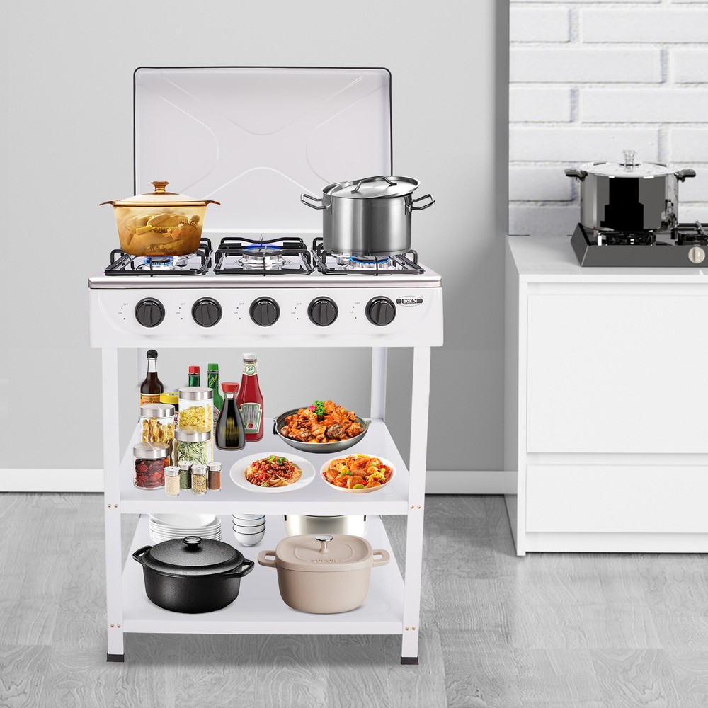 Propane Gas Stove with 5 High-Efficiency Burners, Independent Control Knobs,
