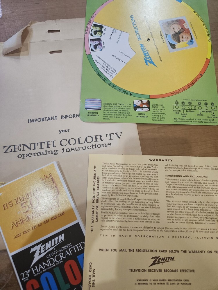 Vintage Zenith Anniversary TV Paperwork
