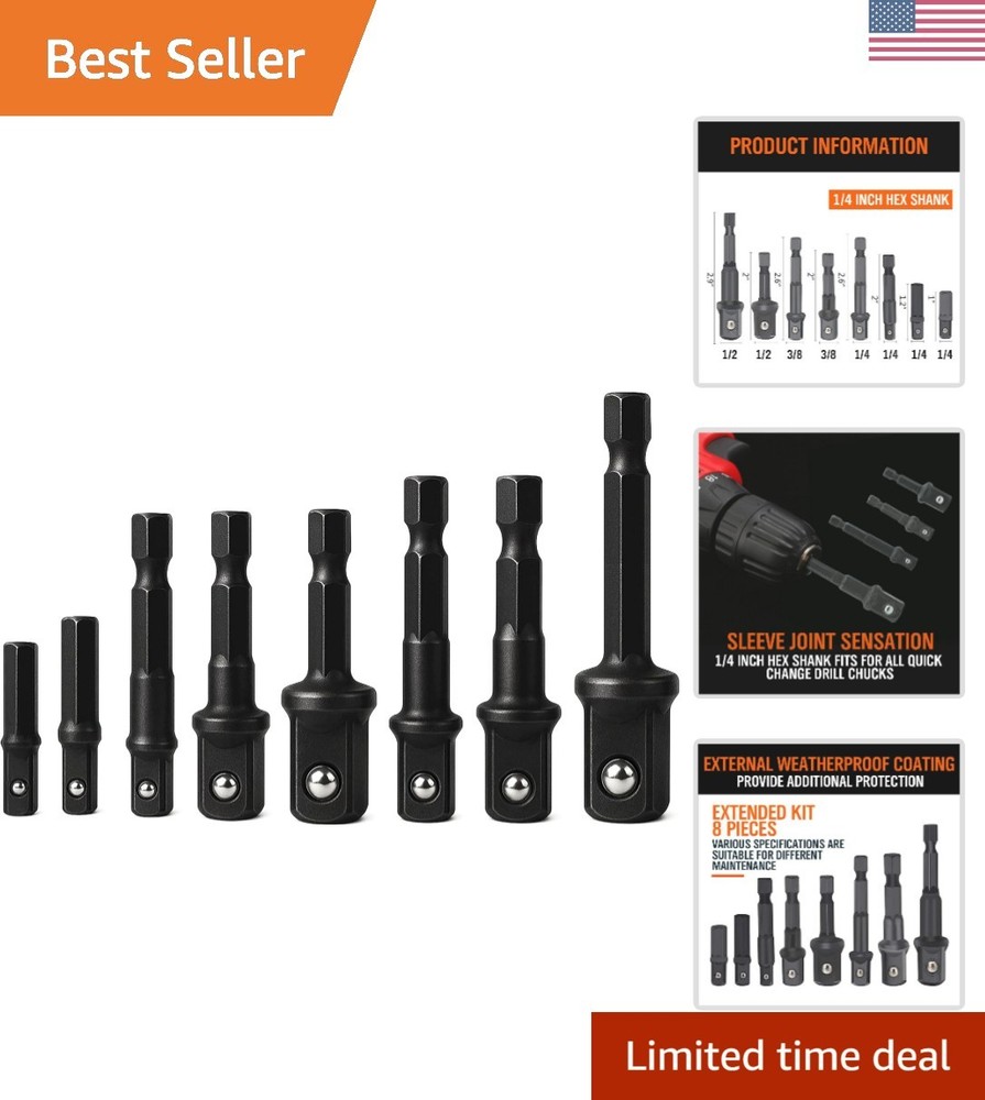 8-Piece Impact Sockets Adapter Sets, Hex Shank 1/4" 3/8" 1/2"