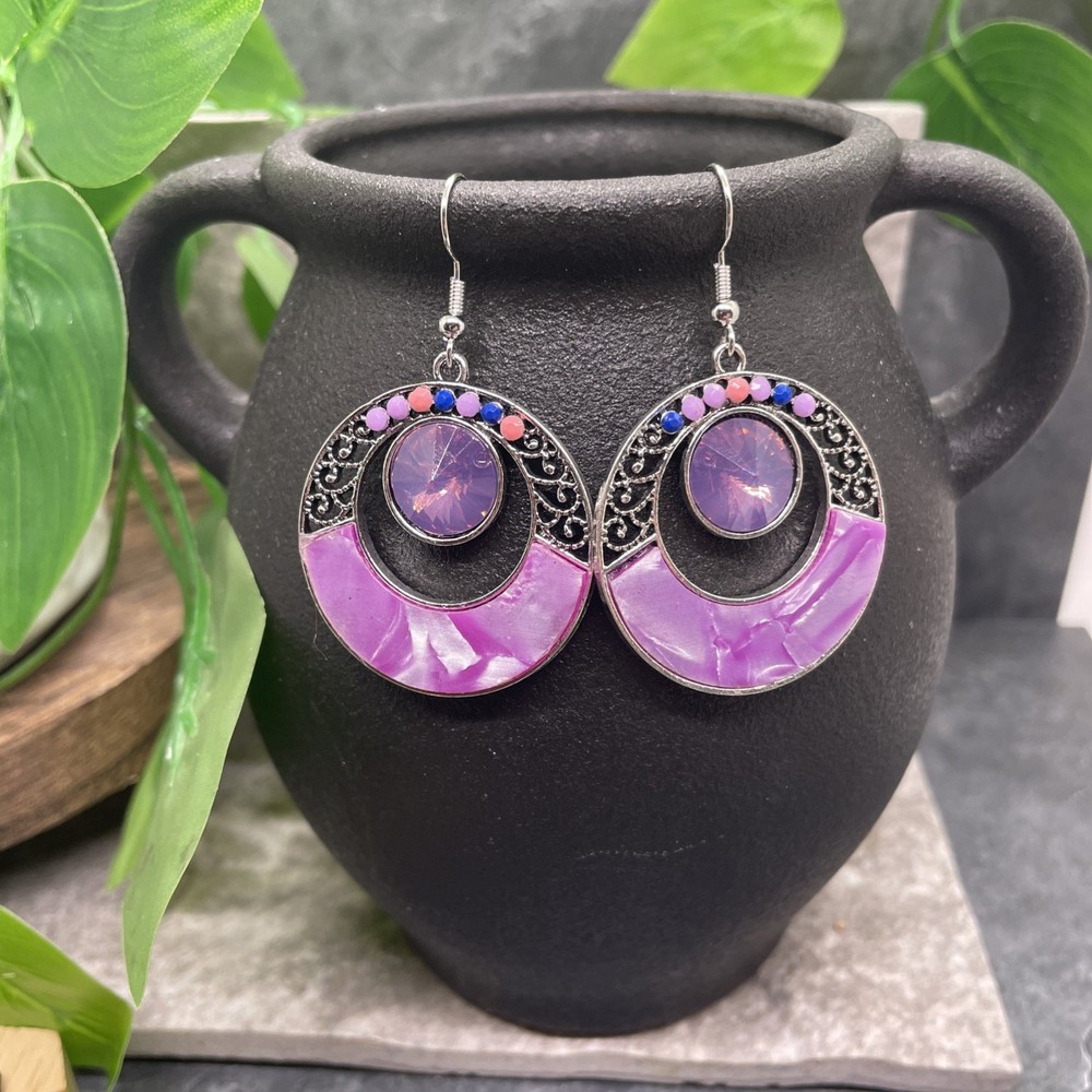 2” Silver-tone Boho Retro Earring Set Drop Dangle New Free Ship B6358