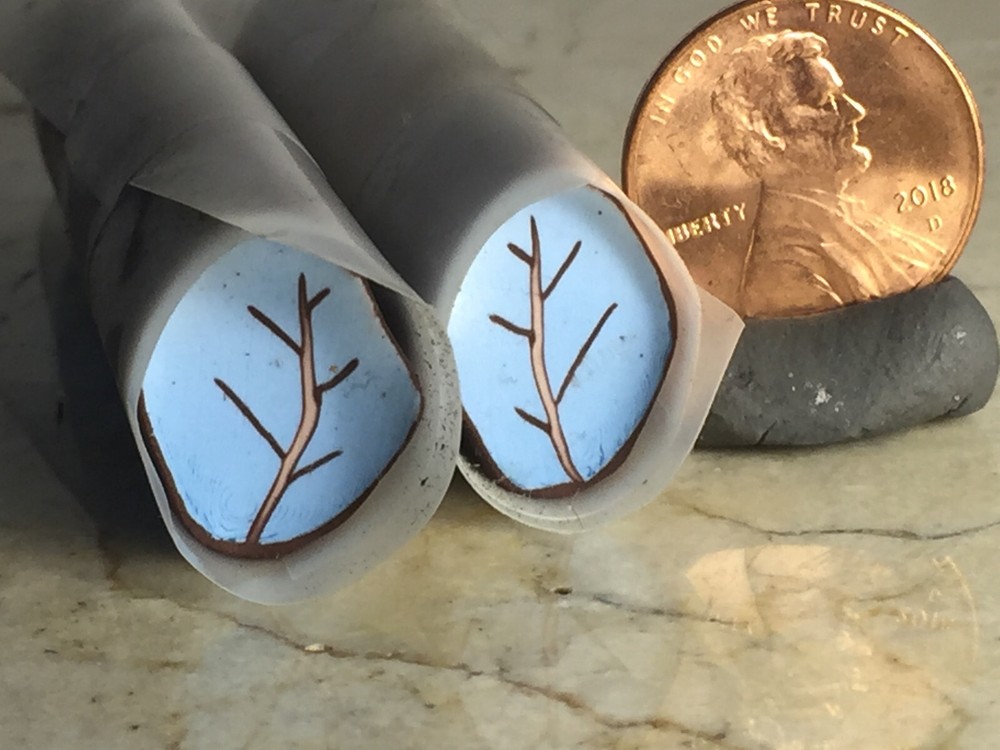 polymer clay canes raw small blue leaf