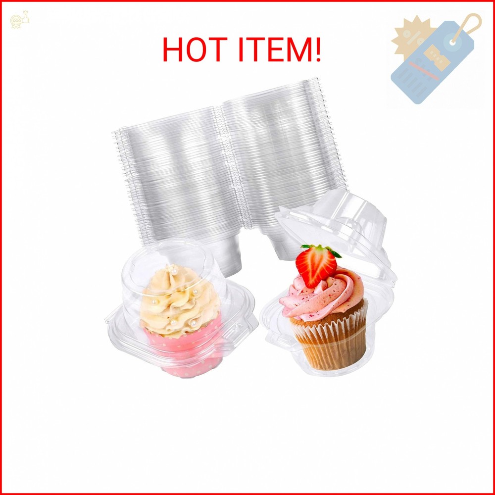 NPLUX 25 Pack Individual Cupcake Containers Plastic Cupcake Boxes Cupcake Holder