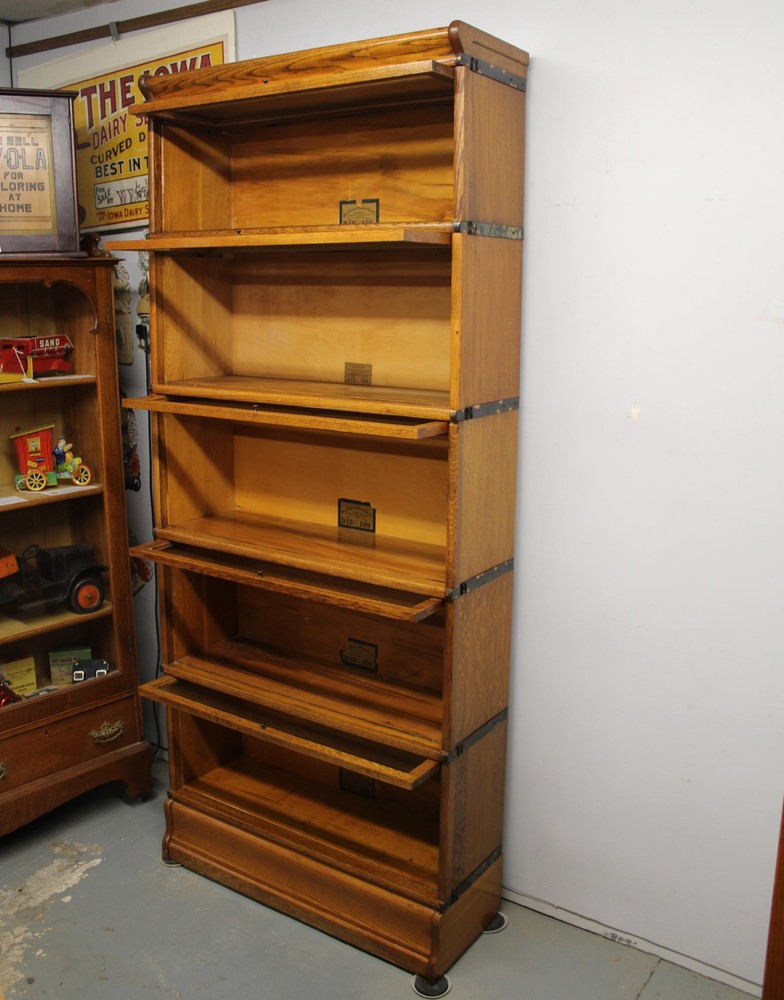 Antique Wall Unit (3) Oak Globe Wernicke Bookcases – Each Five Sections Height