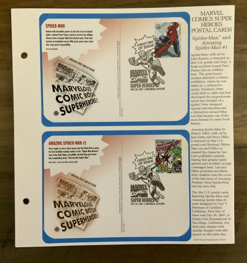 2007 First Day Issue -Post Cards. Marvel Super Hero’s (20 post cards)