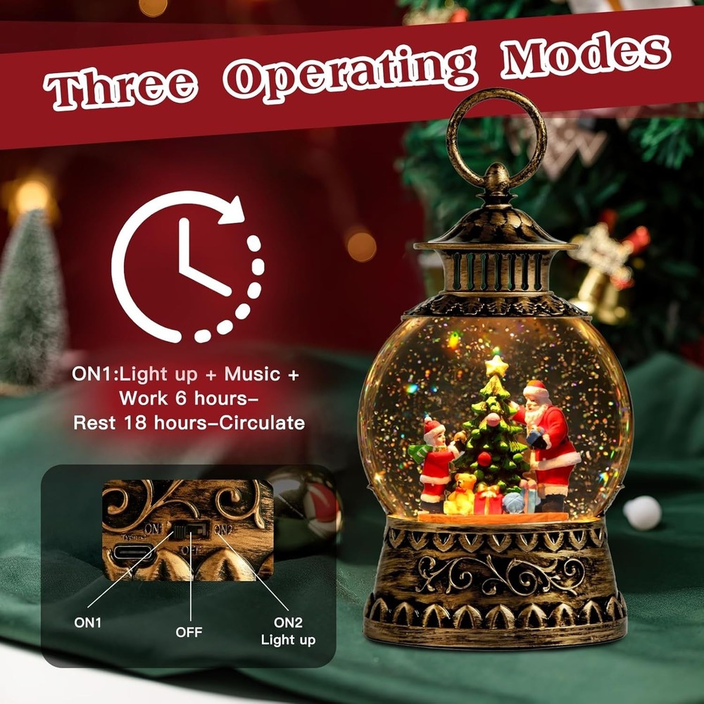 Beautifully Crafted Santa Claus Snow Globe with Soft Light & Timer Functionality