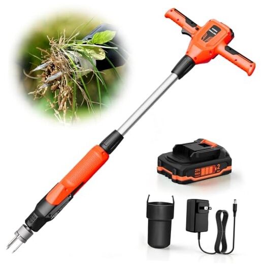 Weed Puller Tool, 21V Powerful Electric Weeder Tool with 2.0Ah Battery Orange
