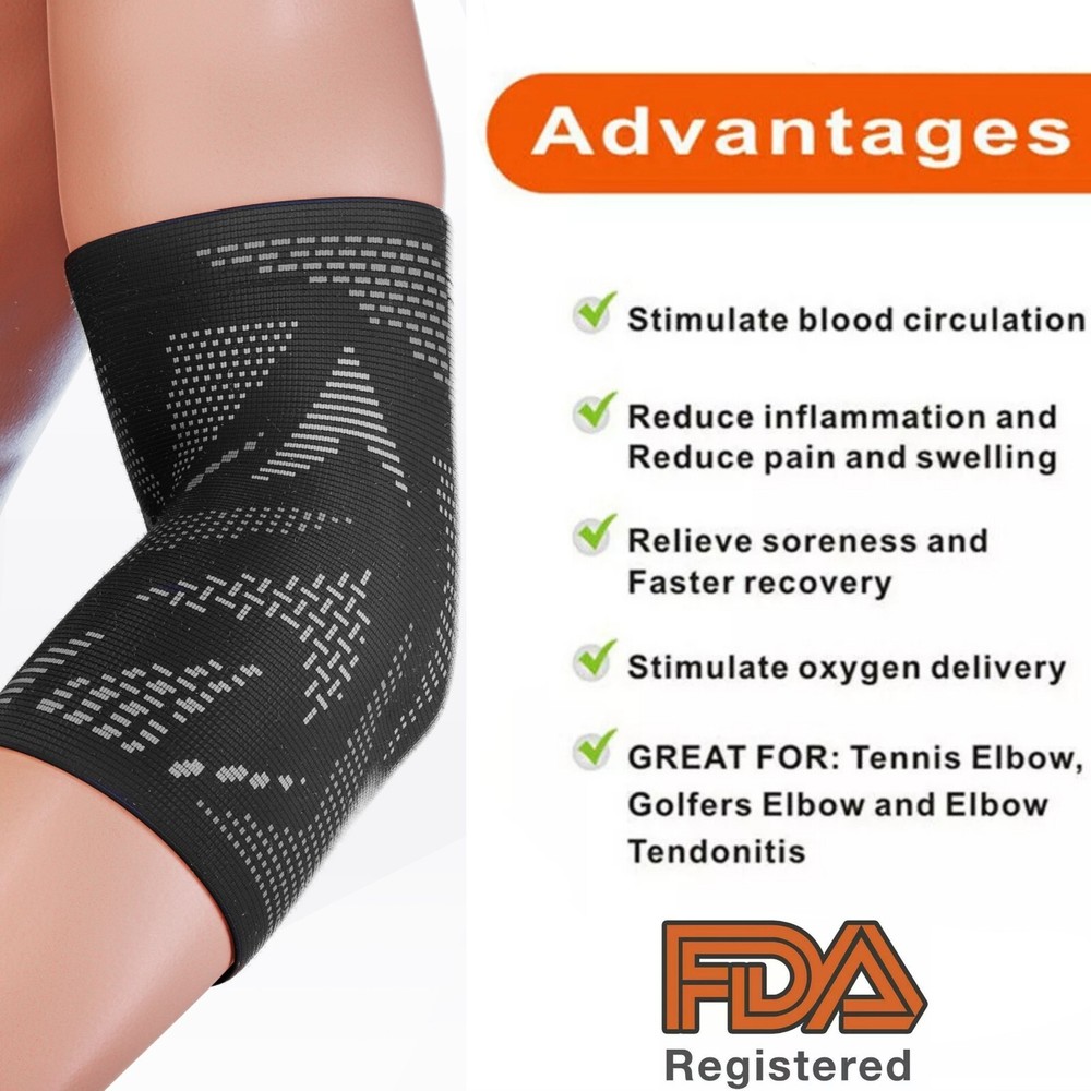 2X Elbow Brace Compression Support Sleeve Arthritis Tendonitis Reduce Joint Pain