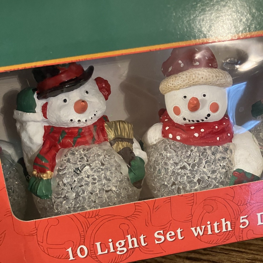 Kurt S Adler 10 Light Set with 5 Melted Plastic Popcorn Snowman String Light Box