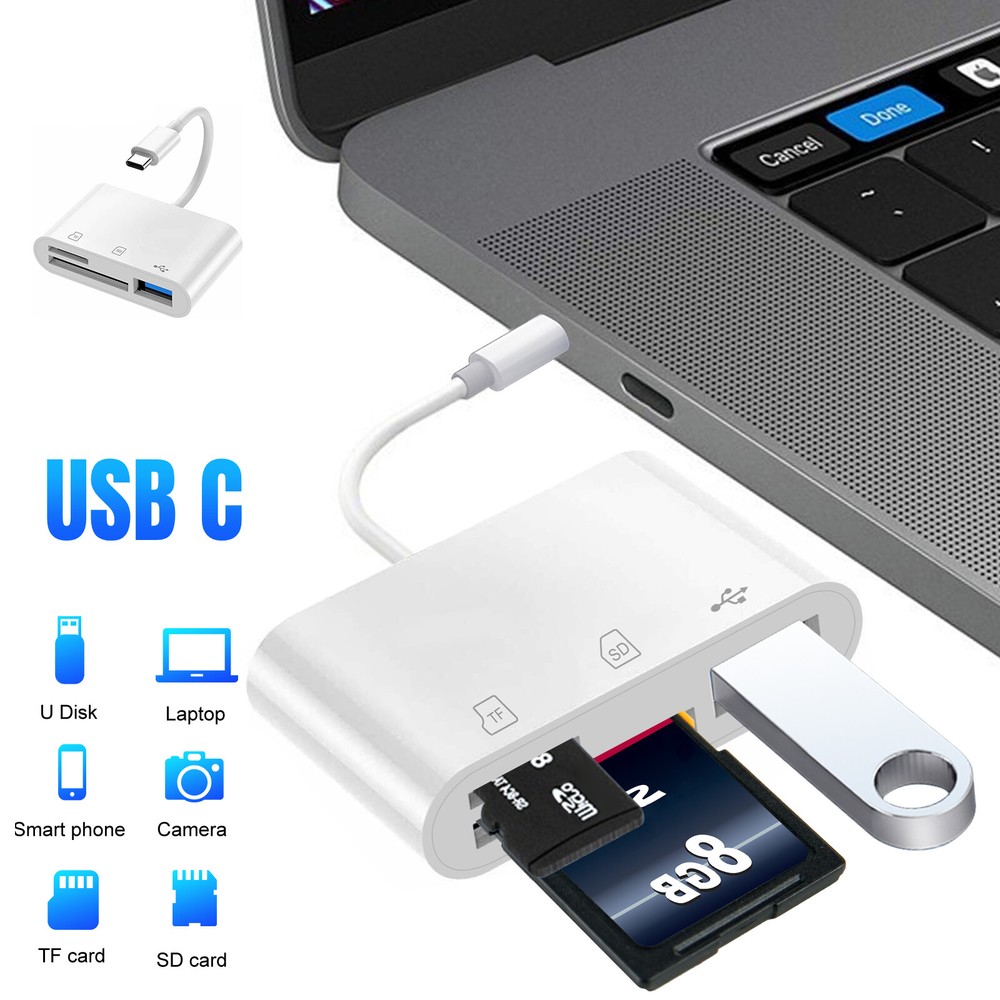 Type C Memory Card Reader, with SD Micro SD USB 3 Ports, for MacBook Pro Laptop