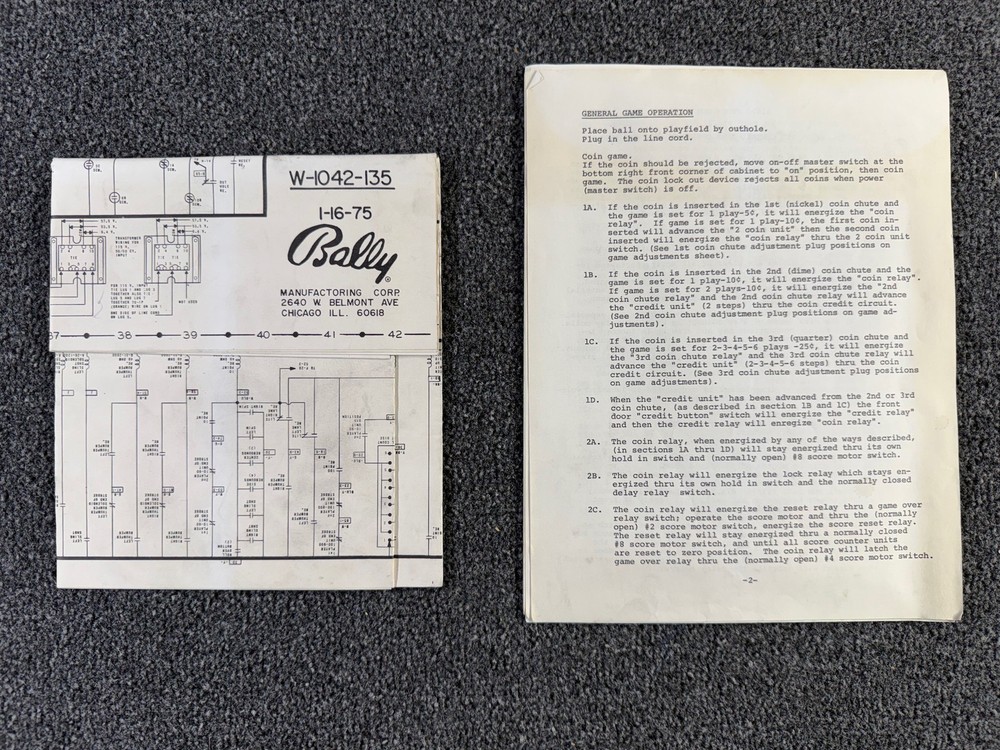 Bally Knockout Pinball Machine Game Manual Schematics ORIGINAL