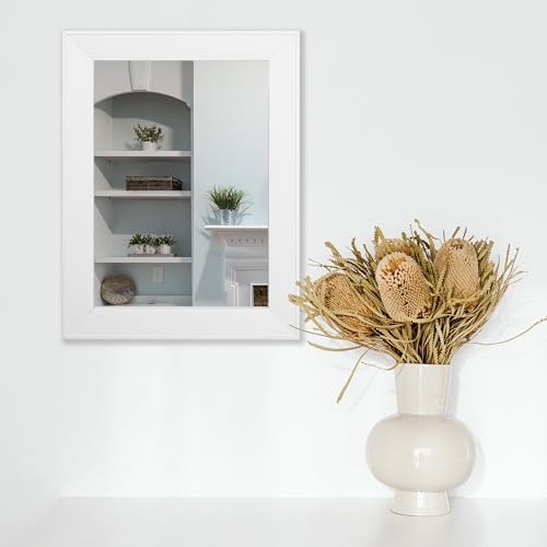 Rectangular Wall Mirror 12" x 16" Beveled Framed Mirror for 16"L x 12"W White