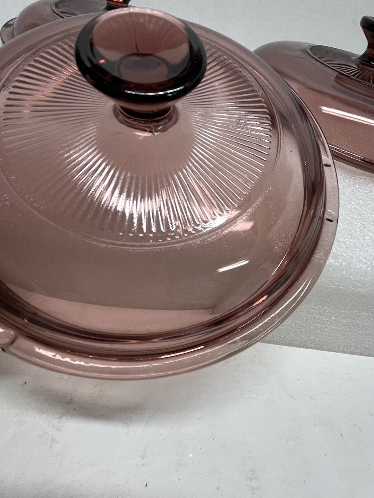 Pyrex 3 Pcs Lids Vision Ware Cranberry Glass Lid