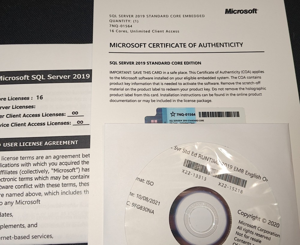 SQL Server 2019 Standard Core, 16 Core License, Unlimited CALs