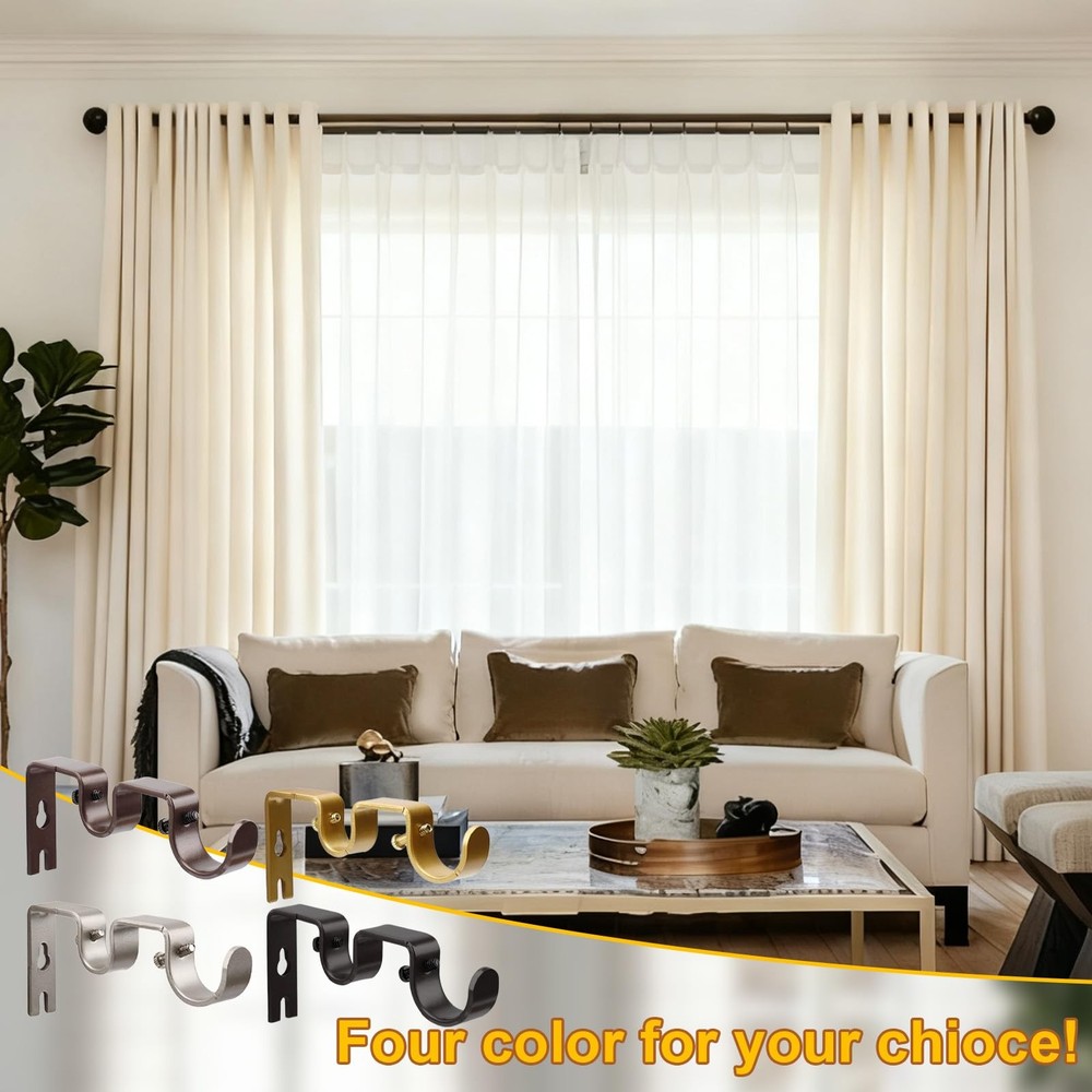 Shonmogar Double Curtain Rod Bracket,6 Pack Metal Holders Black