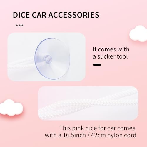 Fuzzy Dice for Rear View Mirror with Suction Cup,Cute Mirror Dice Pink