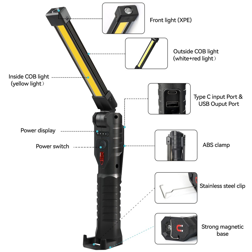 2Pack Rechargeable LED Work Light Mechanic Flashlight Lamp Magnetic Base Bright