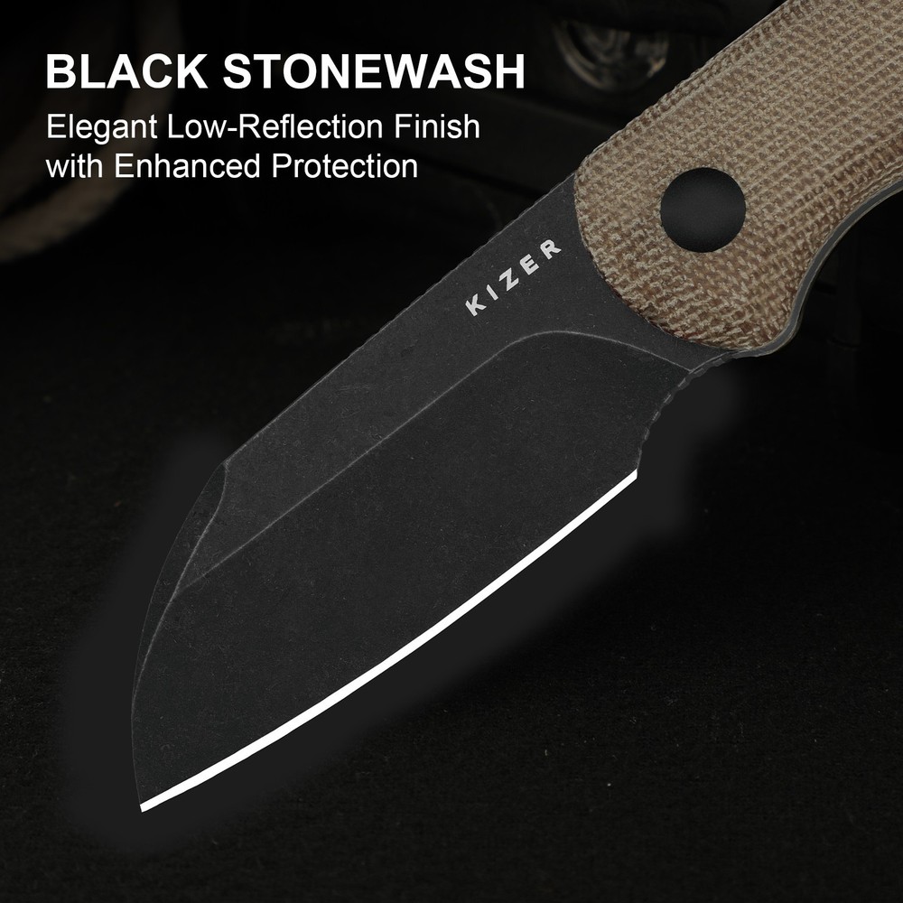 Kizer Drop Bear Fix Sheepsfoot Fixed Knife AEB-L Blade Micarta Handle + Sheath